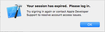 Your session has expired. Xcode