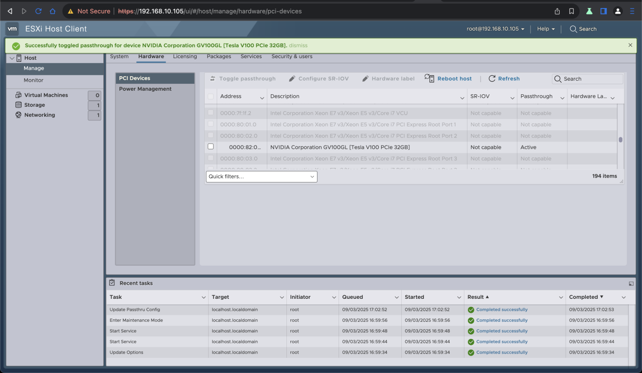 passthrough successful ESXi